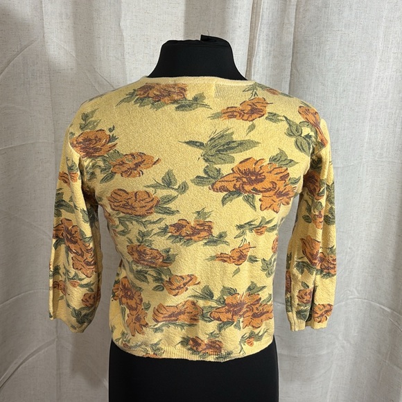 Vintage 90s Free People Yellow Floral Cardigan - Picture 3 of 6